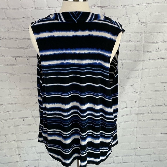 Chico’s XL/3 Travelers Blue/Black/White Striped Sleeveless Vest Cardigan - Picture 3 of 10